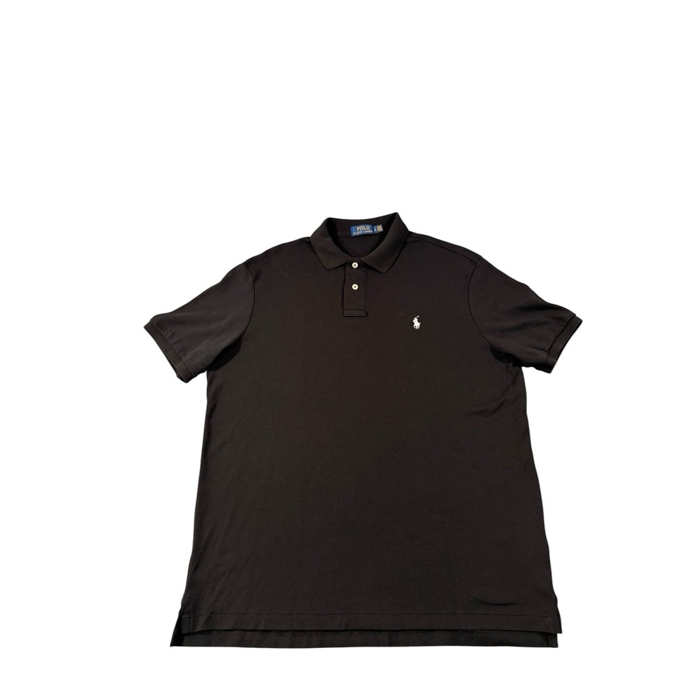 Polo Ralph Lauren Men's L Black Custom Slim Fit Cotton Polo Shirt White Pony